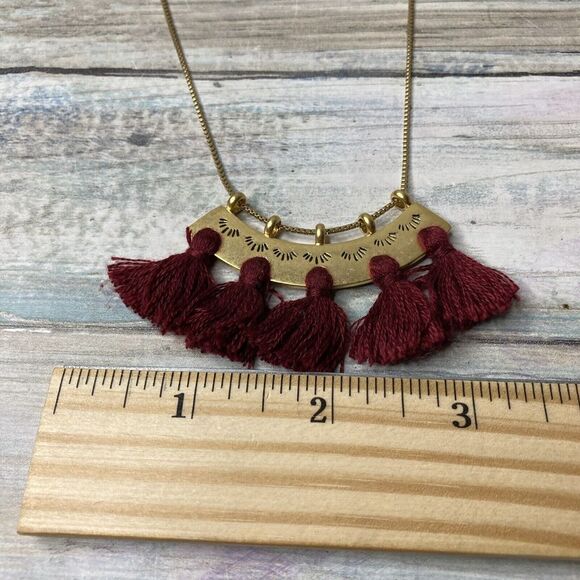 Elegant Gold and Burgundy Tassel Necklace - Picture 3 of 7